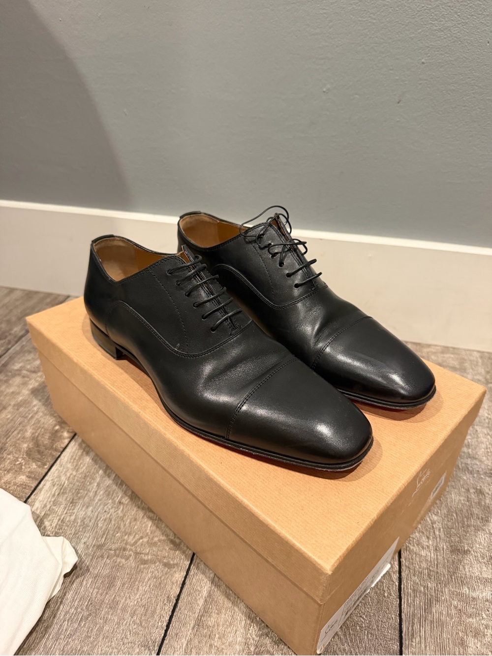 Christian Louboutin Black Leather Cap-Toe Derby Oxfords